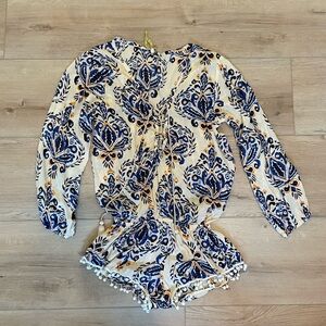 Tiare Hawaii Blue and Orange Patterned Top